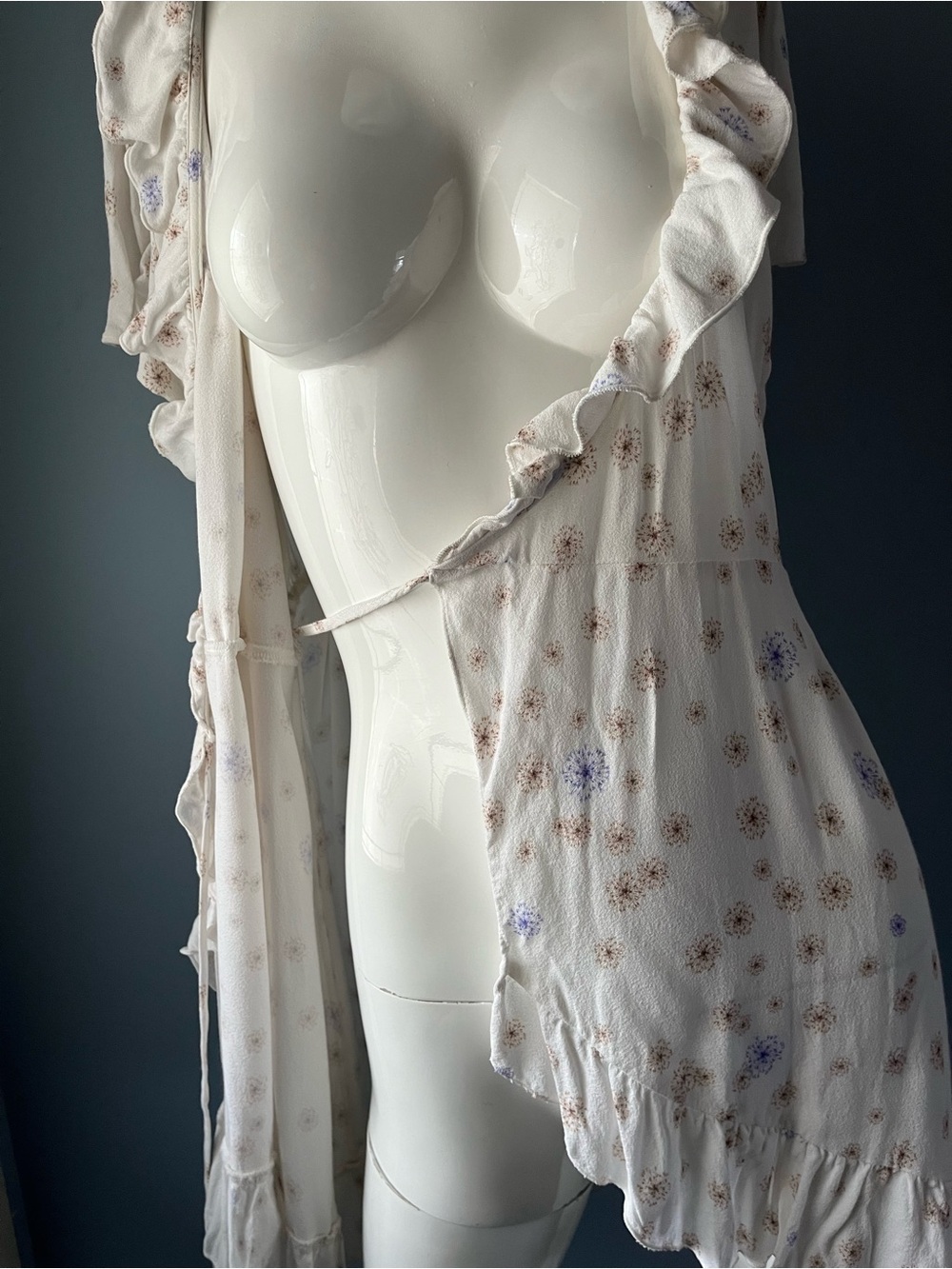 Sunday Best White Savoy Ruffle Hem Aritzia Mini Wrap Dress Floral Print Size S - Picture 6 of 11